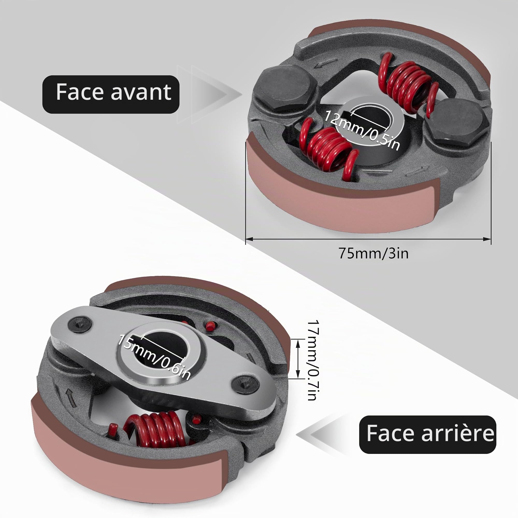 Tunejoy Embrayage de Vélo de Poche avec 2 Ressorts Embrayage Pocket Bike Le fer pour 2 Temps 43cc 47cc 49cc Mini Pocket Bike Dirt Pit Bike Quad ATV avec Rainuré Rouge
