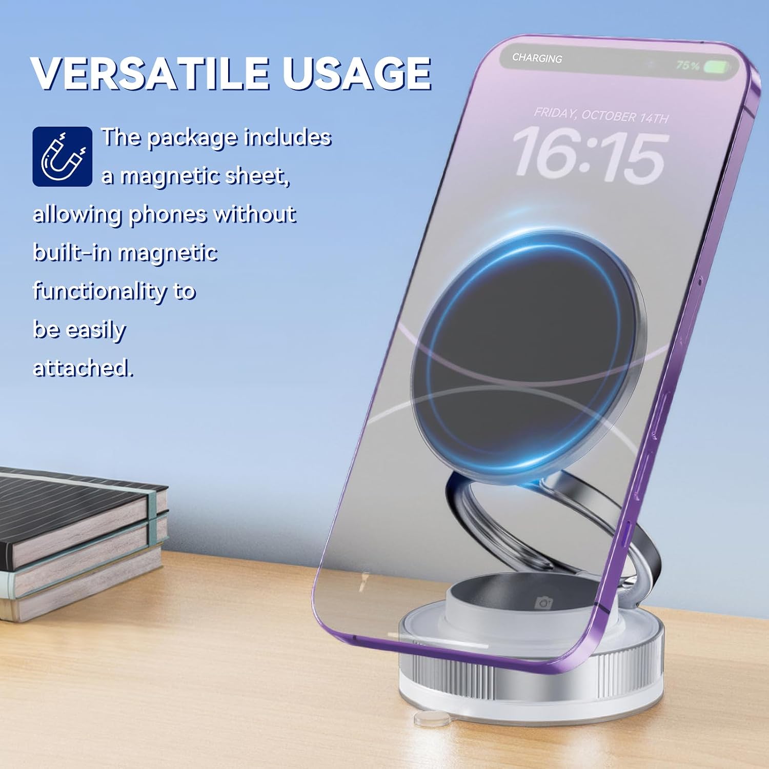 Magnetic Car Phone Holder Vacuum Suction Cup 360° Rotating Mount | 360° Adjustable Foldable Suction Cup Mount for Car, Bathroom & Smooth Surfaces, Fits All Smartphones