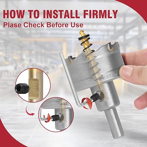 Miniatura 5 de Sierra de agujero de carburo de 1-78 pulgadas con broca central chapada en titanio, sierra de agujero TCT de alta resistencia para acero inoxidable,