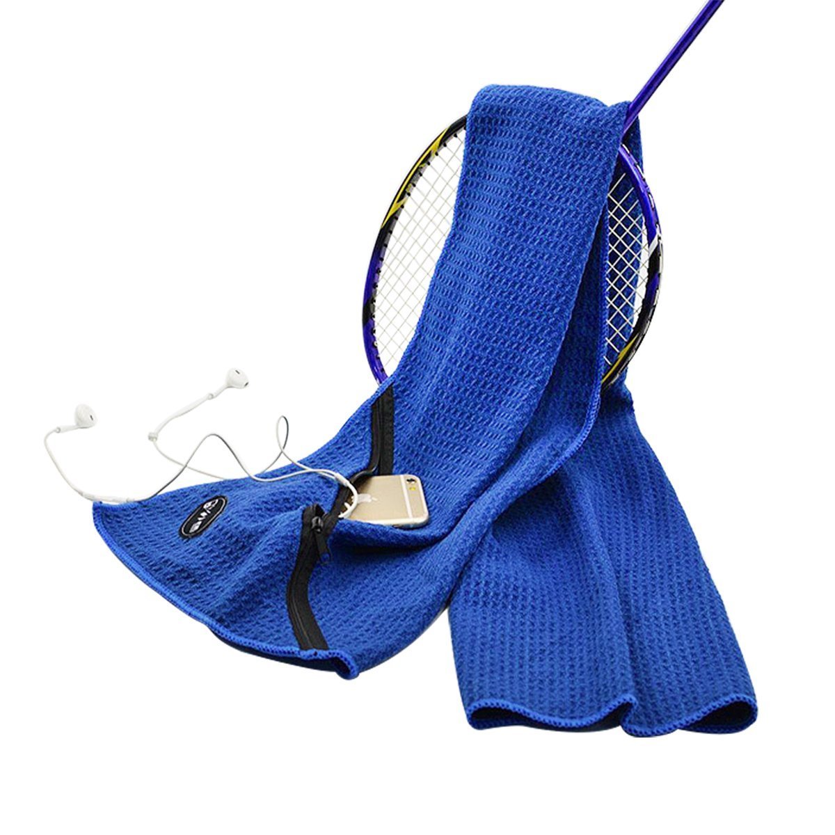 Premium Microfibre Honeycomb Gym & Sports Towel with zip pocket. Great for Gym - Travel - Pilates - Yoga - Swim and Sports