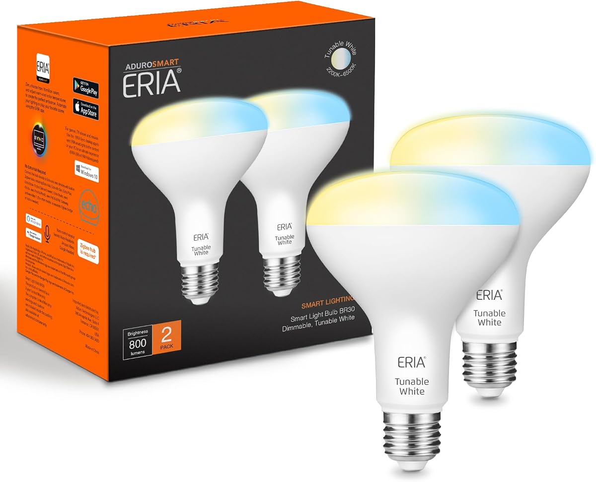 ERIA Smart Light Bulbs, BR30 ZigBee Tunable White 800LM 65W Equivalent, Works, Hue*, SmartThings, HA, Amazon Echo (4th Gen), Alexa, HA, Google Assistant (2-Pack)