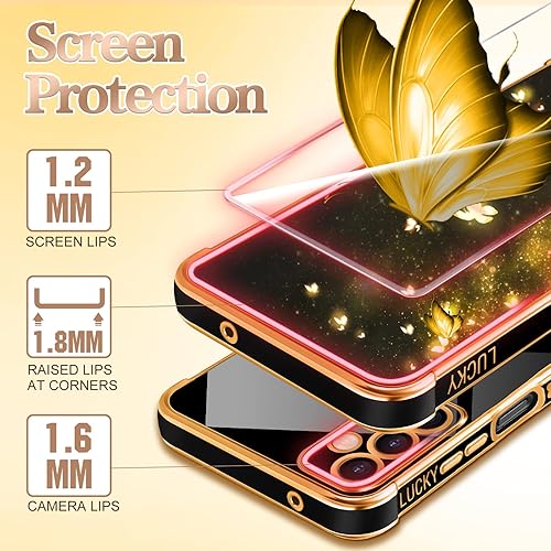 Miniatura 3 de Coralogo Funda para teléfono Samsung Galaxy A14 5G con diseño de mariposas para mujeres y niñas, diseño de mariposas chapado en negro y dorado con