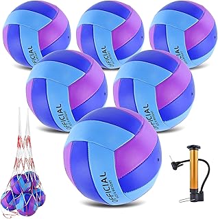 6 Pack Volleyballs Official Size 5, Soft Bulk Recreational Volley Balls with Pump and Net Bag for Indoor Outdoor Beach Pool Water Sand Game Training Match for Beginner