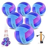 6 Pack Volleyballs Official Size 5, Waterproof Soft Bulk Recreational Volley Balls with Pump and Net Bag for Indoor Outdoor Beach Pool Water Sand Game Training Match for Beginner Teenager