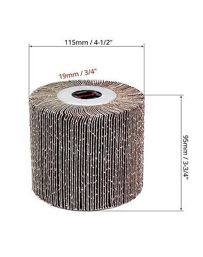 Miniatura 6 de QWORK Rueda de lijado de solapa, paquete de 2 ruedas de pulido de trefilado, cepillo de pulido de tambor de óxido de aluminio, 4.5 x 4 pulgadas con