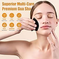 Vista 3 de Gua Sha Herramienta de masaje facial – Masajeador facial y corporal de jade negro para el bienestar, relajación, masaje de cuello, hombros, espalda