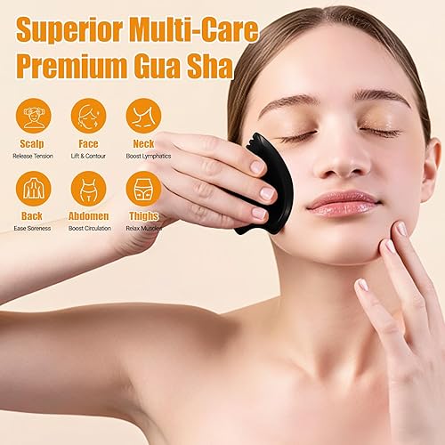 Miniatura 3 de Gua Sha Herramienta de masaje facial Masajeador facial y corporal de jade negro para el bienestar, relajación, masaje de cuello, hombros, espalda,