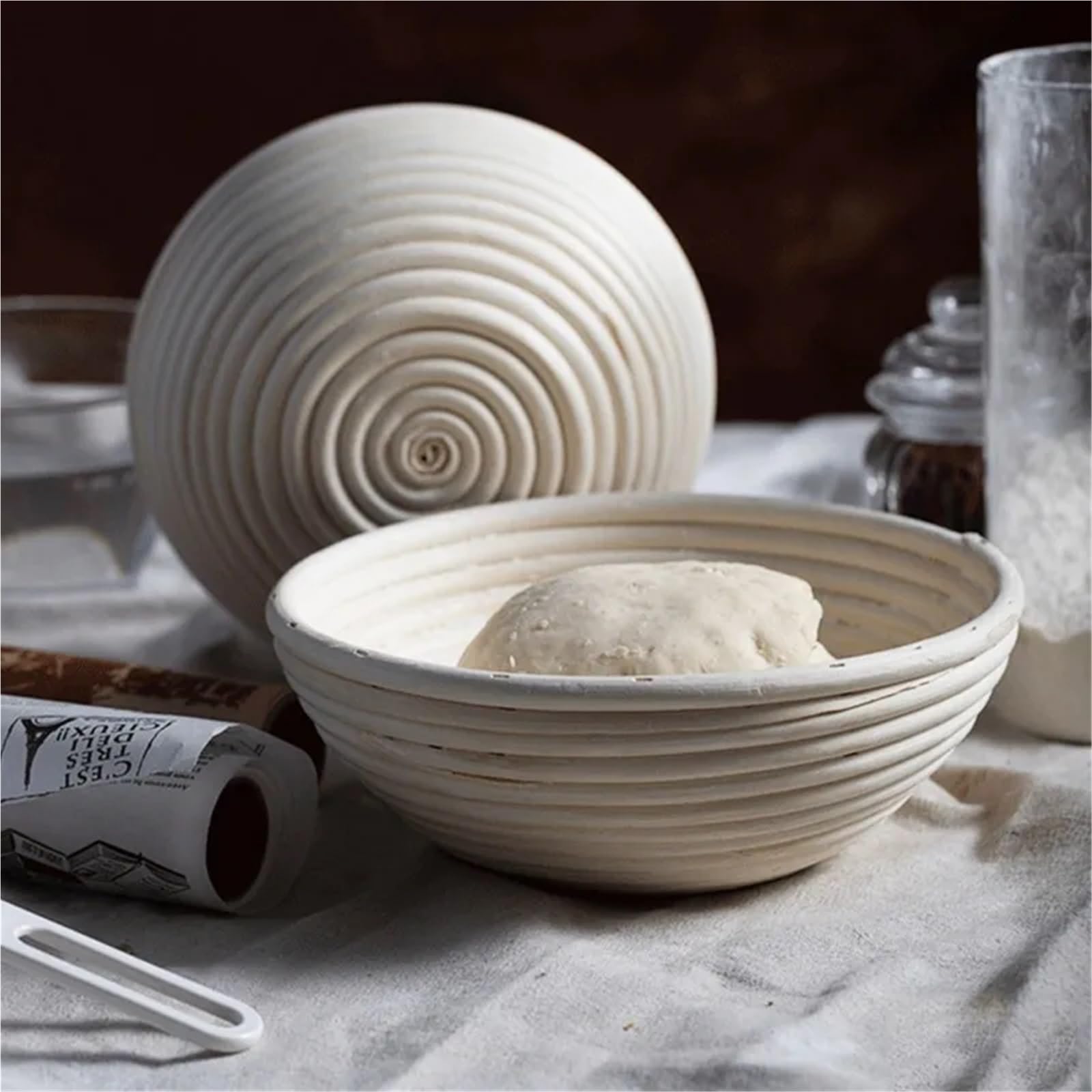 Kosz do proofingu chleba, Rattanowe kosze do wyrastania chleba Okrągły kolor drewna Wiele rozmiarów mieszania ciasta i pieczenia(Round-18 * 8cm)