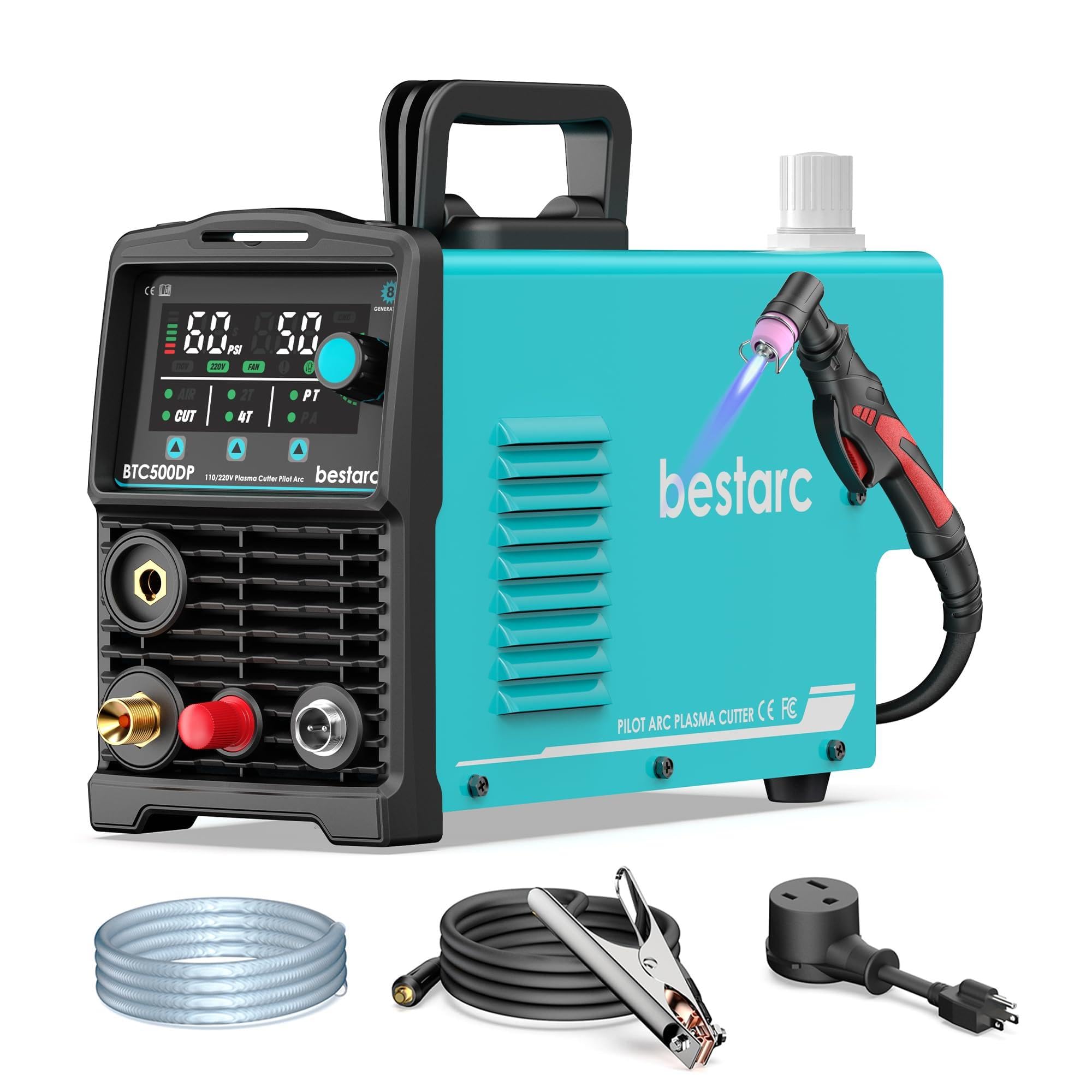 bestarc Pilot Arc Plasma Cutter, [Large LED Display][Air Sensor] 50A Plasma Cutter Machine 110/220V Dual Voltage, 1/2'' Clean Cut 3/4 Inch Max Cut, Post Flow Mesh, 2T/4T for Beginners DIY