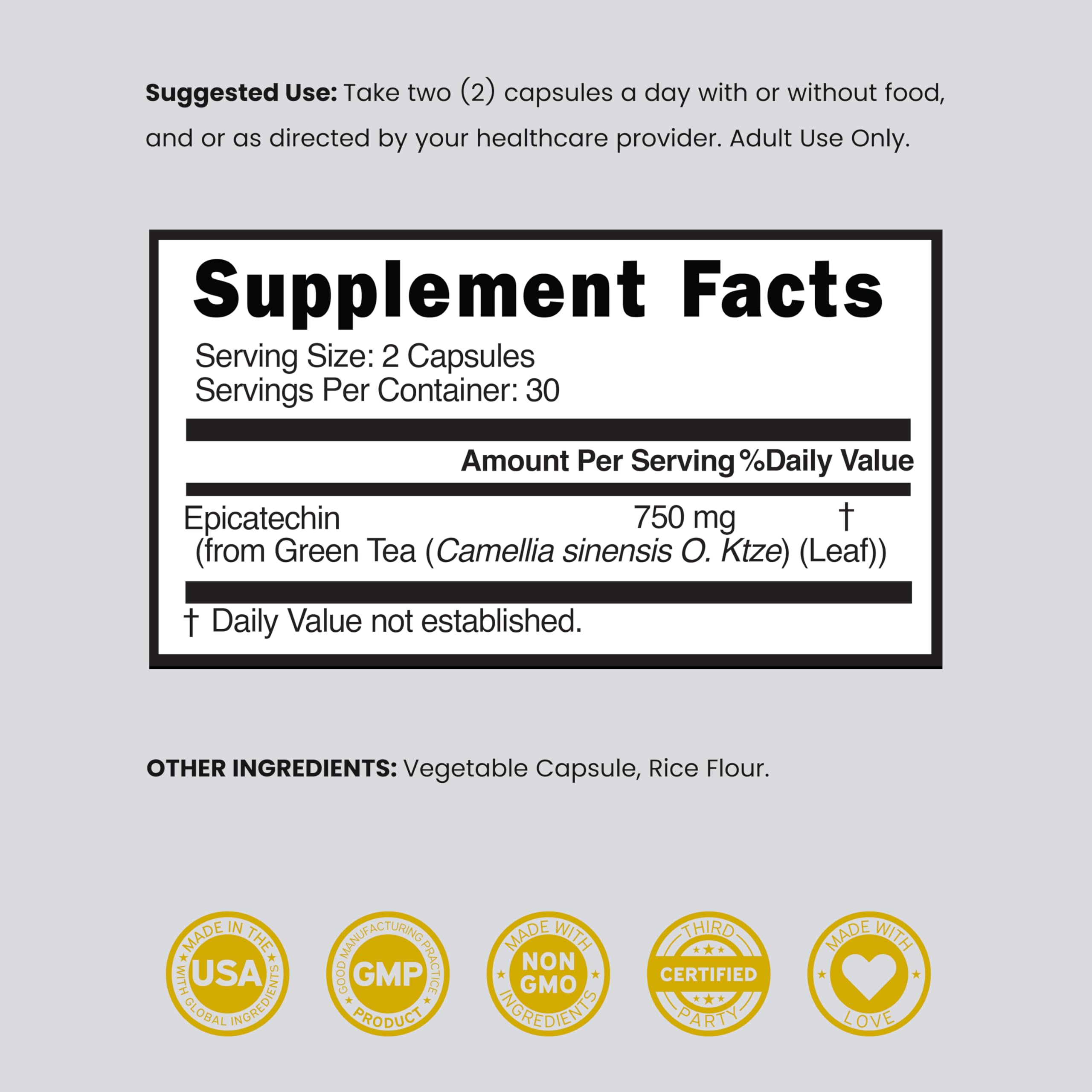 Epicatechin Extract 750mg Per Serving - (60 Capsules) - Supports Lean Muscle, Nitric Oxide, Myostatin Inhibitor, Stamina, Endurance, Pump & Gains - Non-GMO & Vegan Supplement - (60 Count) — Amazon image 6