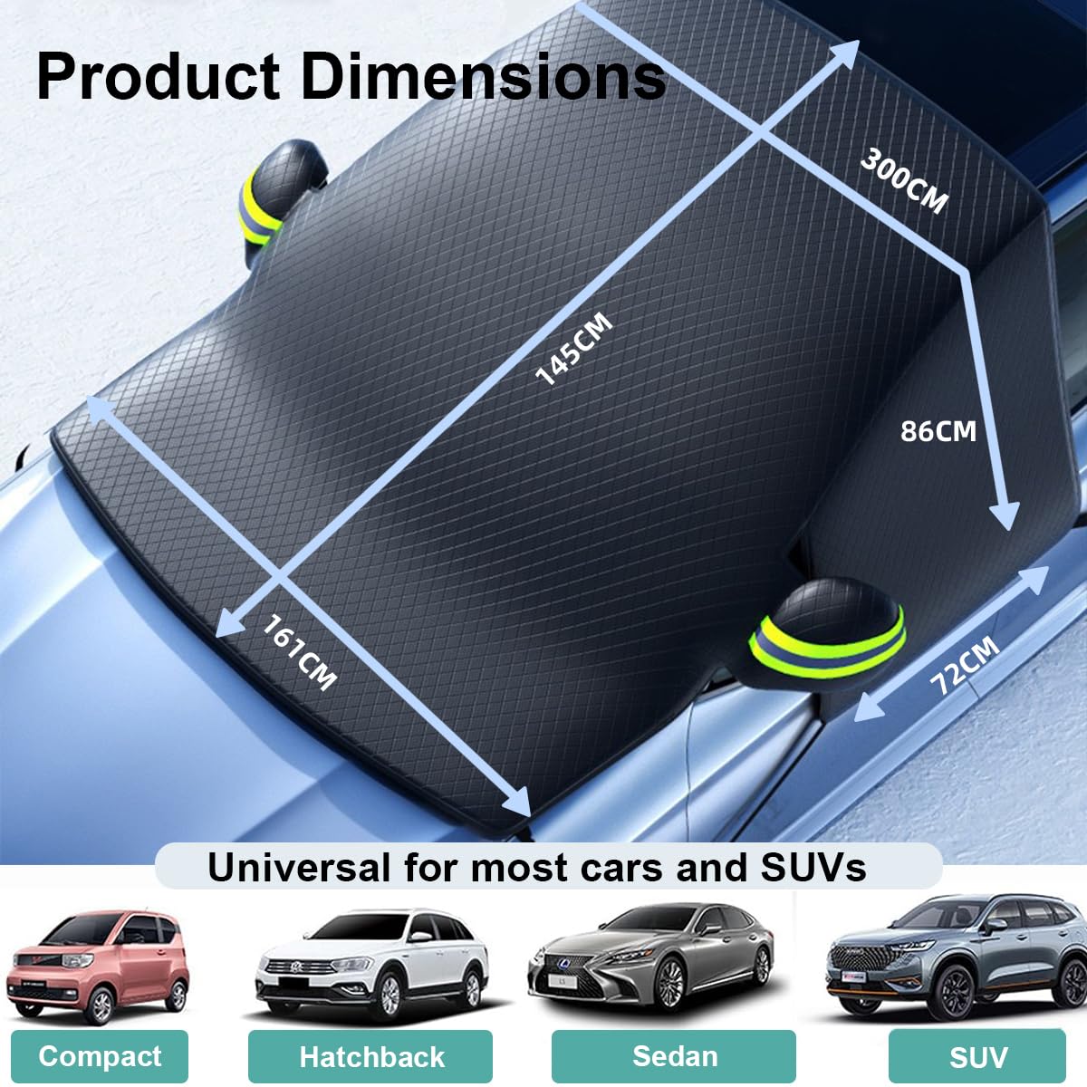 Protege Pare Brise Givre Protection Pare Brise Hiver,Couverture Pare Brise Voiture avec 6 Crochet Pliable Couverture Universelle Protège pour Anti Givre, Neige,Anti Glace,UV Pluie,pour,SUV,Voiture
