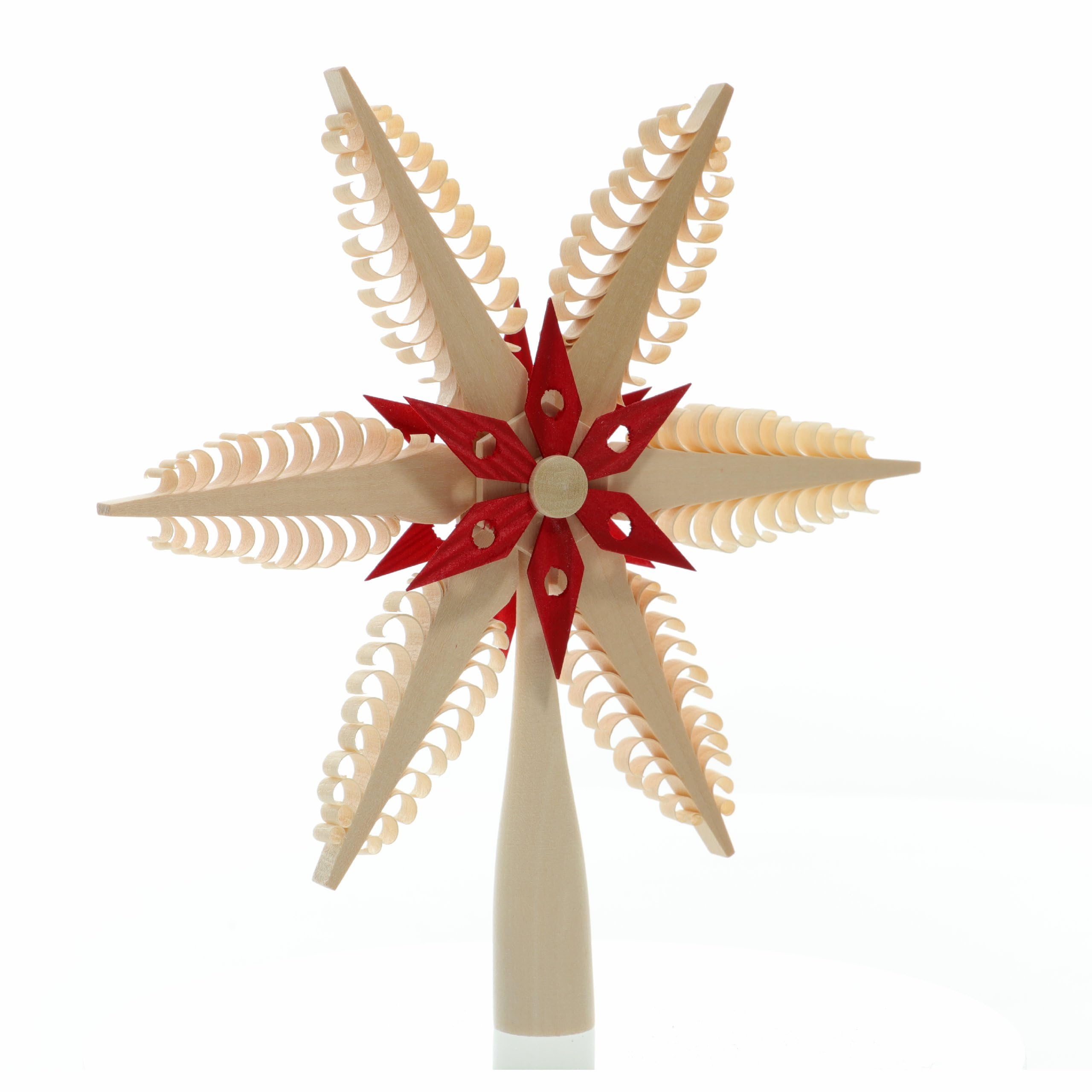 Rudolphs Schatzkiste Baumschmuck Christbaumspitze Natur Rot BxHxT 20x21x3cm NEU Fensterbild Spanbaum Adventsstern Holz Stechen Seiffen Erzgebirge Stern Linde Fensterdeko Beleuchtung