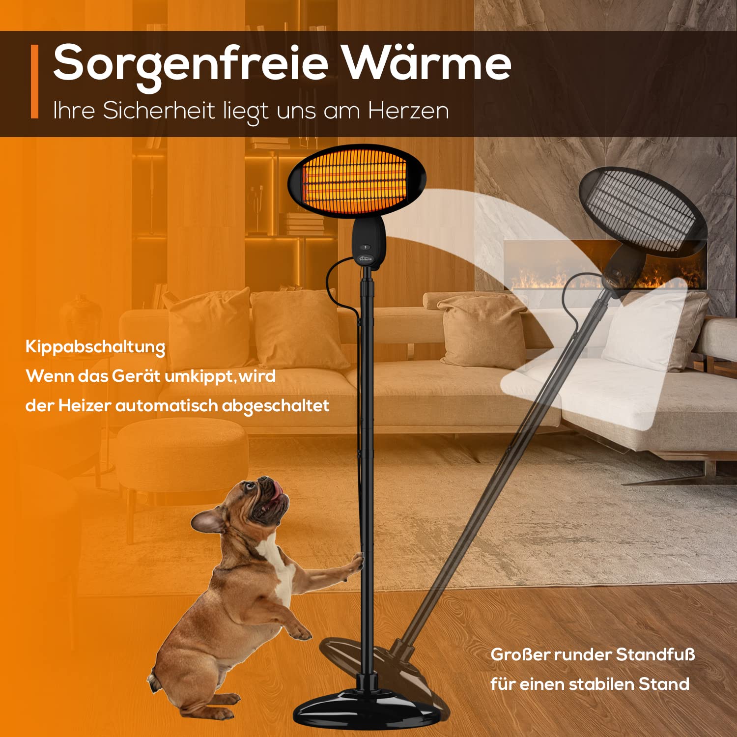 Tronitechnik® Infrarot Heizstrahler 2000 Watt Standheizer Terrassenheizer Terrassenstrahler Wärmestrahler für die Terrasse, Wickeltisch-Strahler, schwarz, Innen & Außen, höhenverstellbar, neigbar