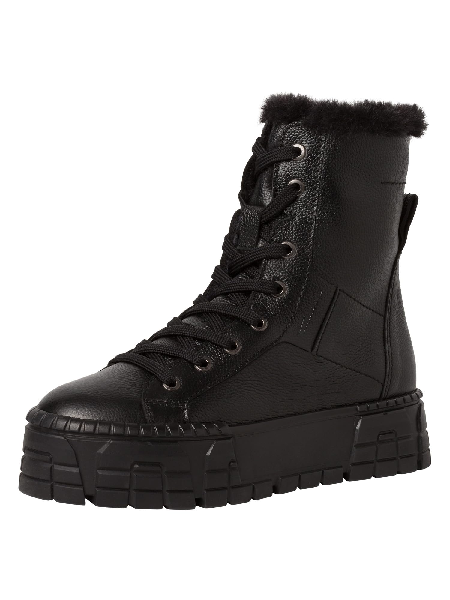Tamaris Damen Schnürstiefel Leder Winter gefüttert; BLACK LEATHER/schwarz; 40 EU