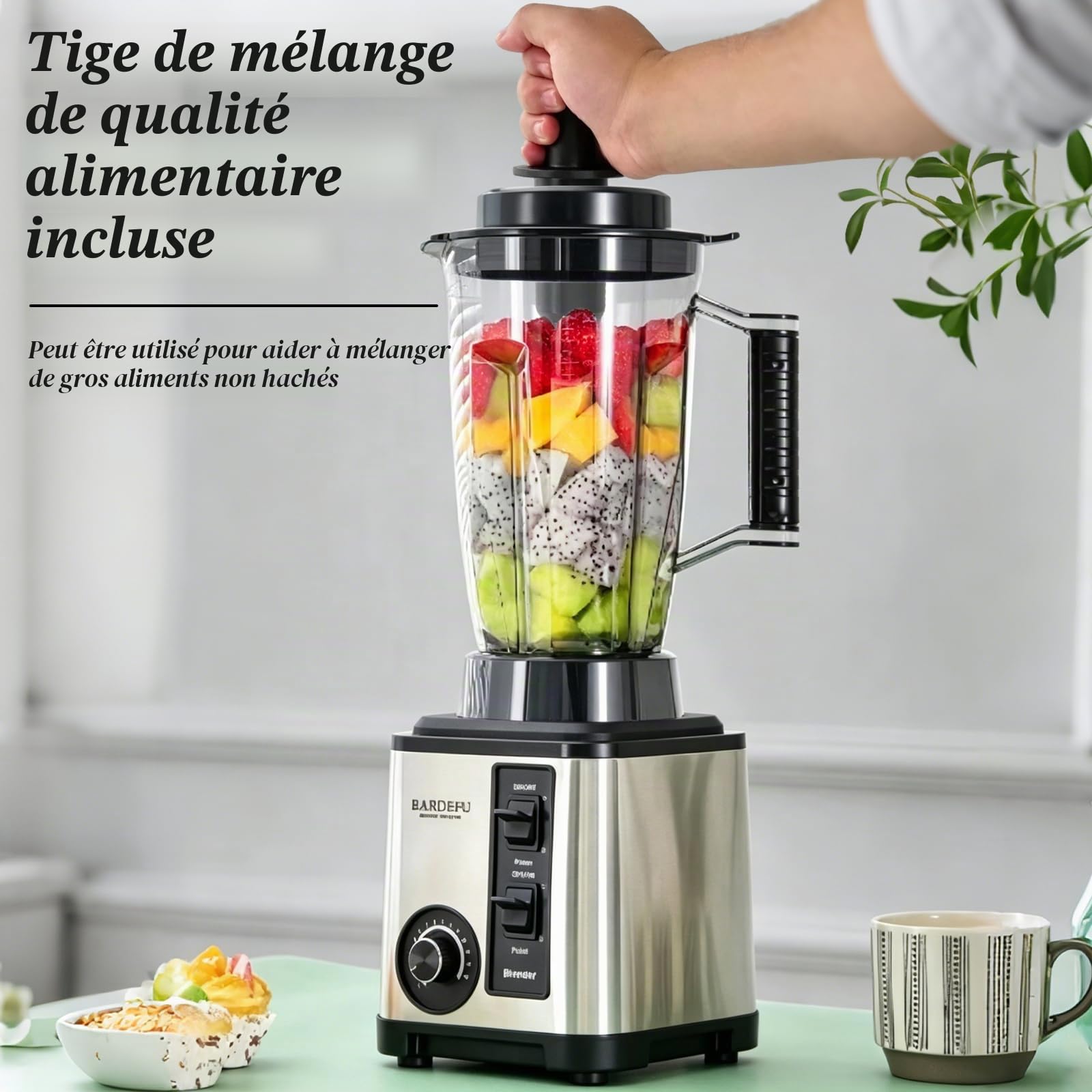 Mixeur multifonction 8-en-1, mixeur de table avec bols de 2 L et 3 L, mixeurs sur socle haute puissance, 15 vitesses, mixeur haute puissance pour smoothies, milk-shakes, glace pilée et fruits congelés