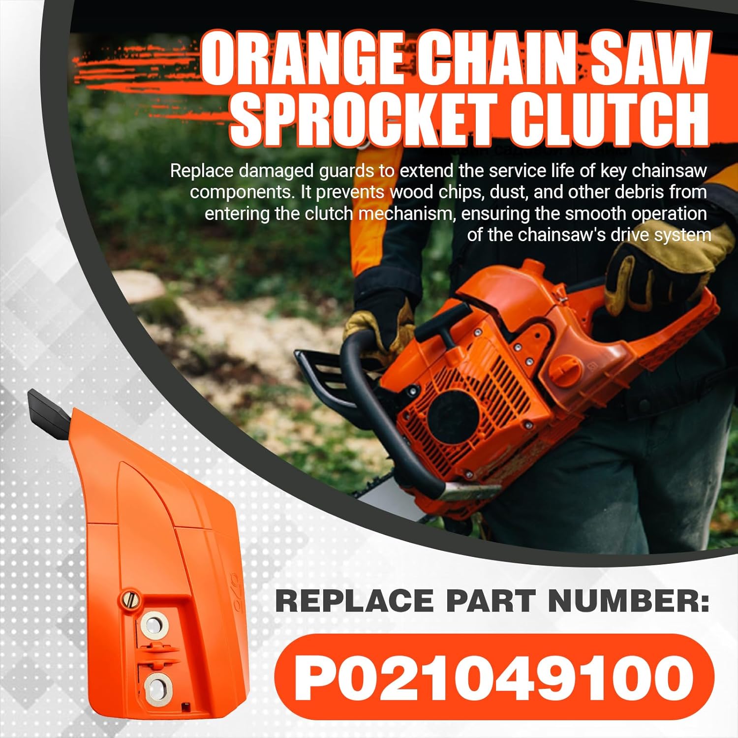 Orange Chainsaw Sprocket Clutch Cover Guard Assembly Fit for Echo Chainsaw CS490 CS501P Replace P021049100