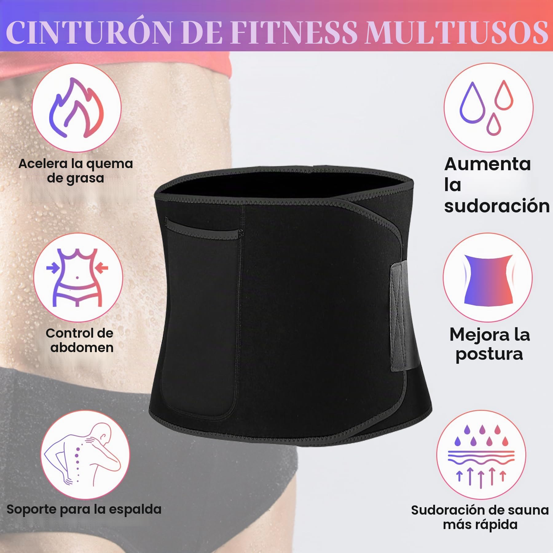 LUZOON Faja Reductora Mujer y Hombre, Fajas Reductoras Adelgazantes para Gimnasio de Neopreno, Cinturón Lumbar Abdominal para Fitness y Deporte