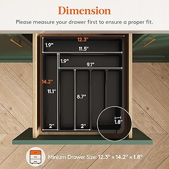Lifewit Silverware Drawer Organizer Tray, Plastic Cutlery Storage for Kitchen Drawer, Flatware and Utensil Holder Divider for Spoons Forks Knives Tableware, 7 Compartment, Black