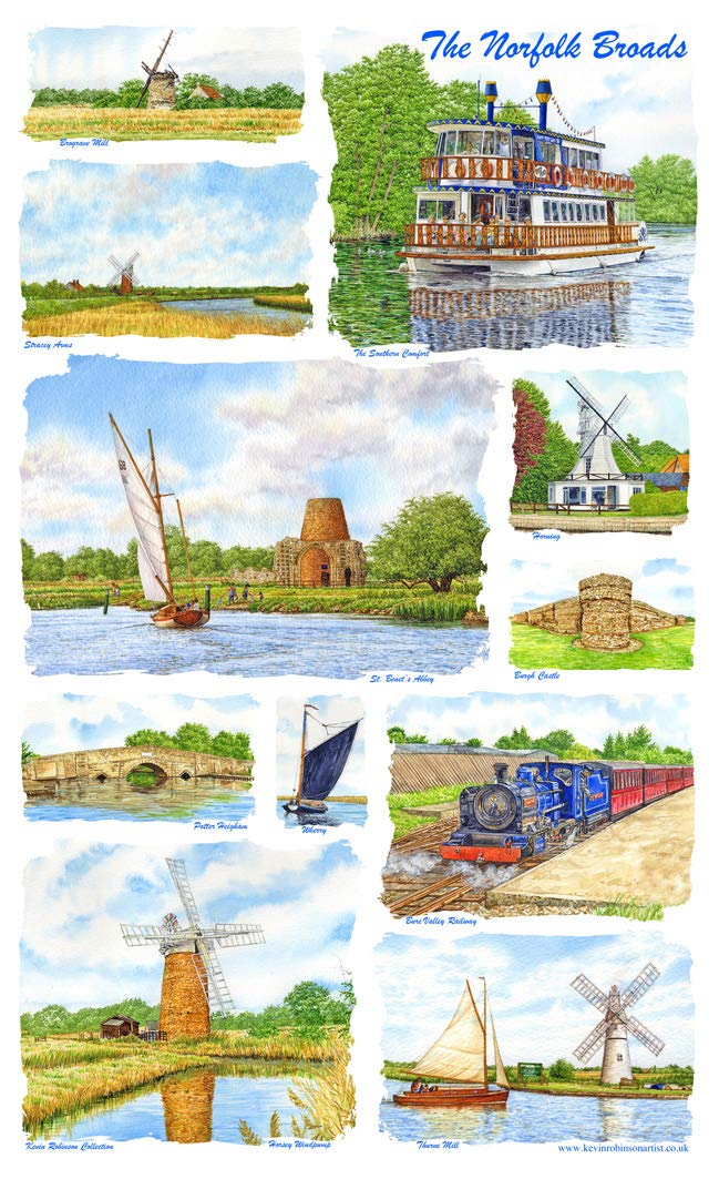 Kevin Robinson Collection Cotton Tea Towel Norfolk Broads Multi Image