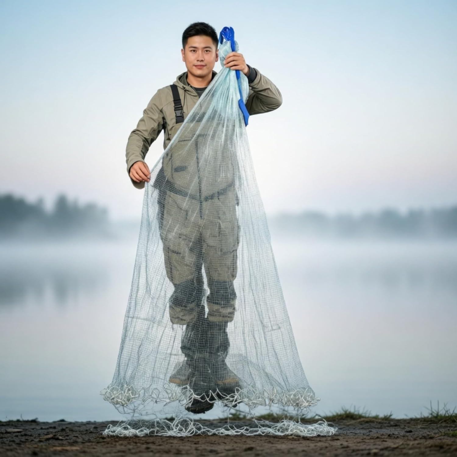 Easy Throw Cast Net with Chain Bottom – 4ft to 12ft Radius, 2/7 Inch Mesh Size – for Saltwater & Freshwater Fishing, All Anglers