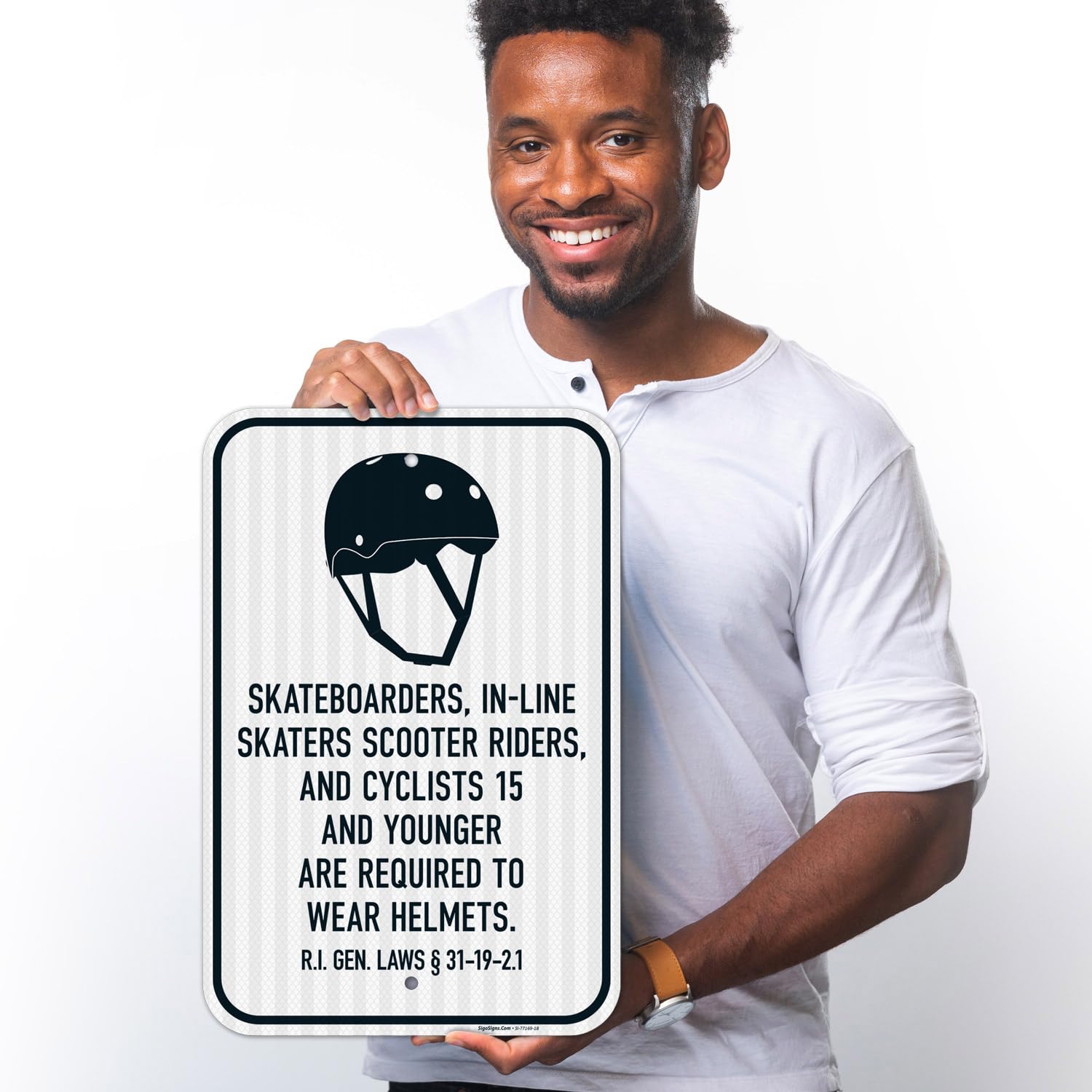 Skateboarders in Line Skaters Scooter Riders and Cyclists 15 and Younger are Required to Wear A Helmet Sign, 12x18 Inches, 3M EGP Reflective .063 Aluminum, Fade Resistant, Made in USA