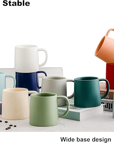 Miniatura 4 de T-WARE Juego de 4 tazas de café, de cerámica, 16 onzas, para oficina y hogar, color naranja claro