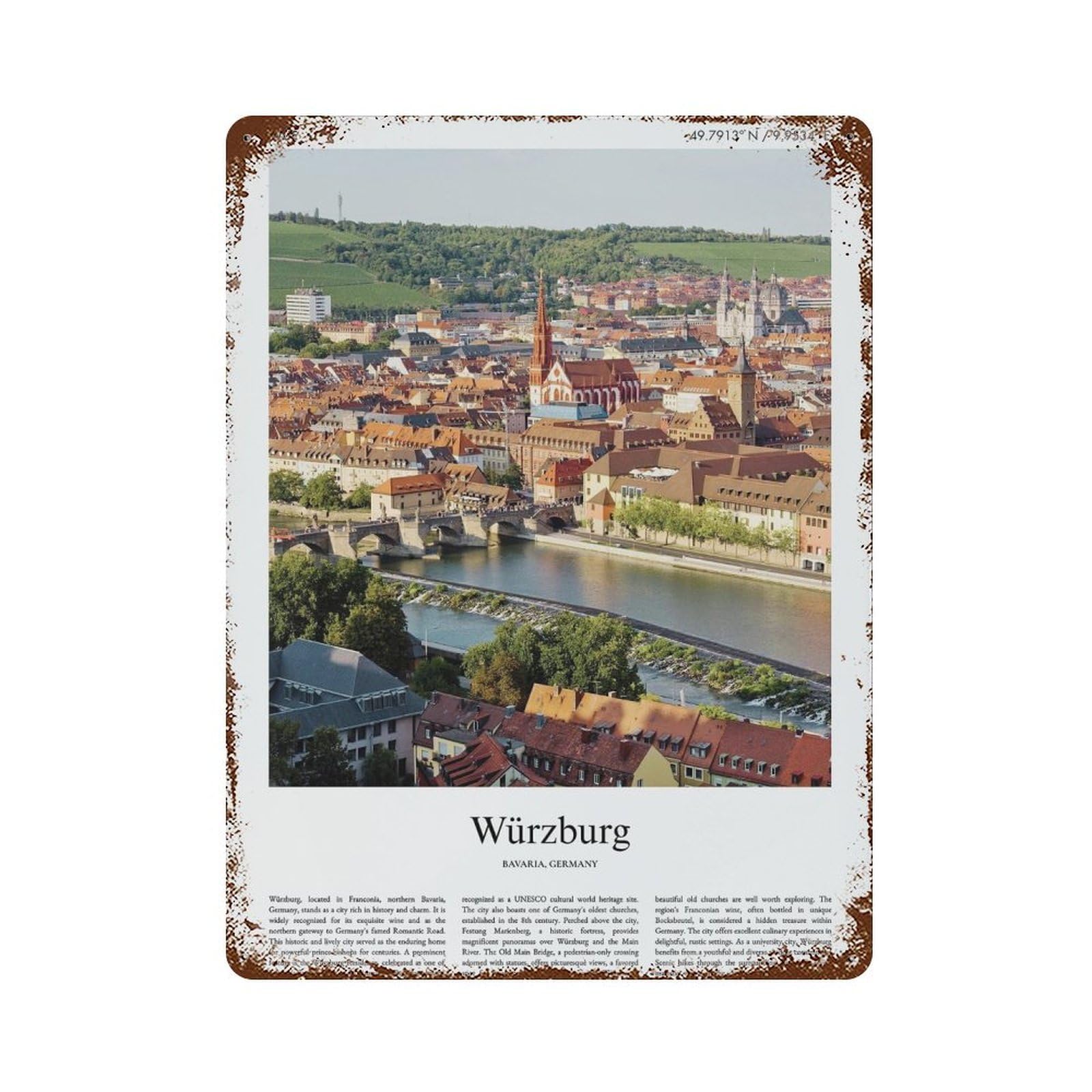 xiaoxiaoshen Würzburg Bavaria, Germany City Scenery Wall Decor Art Metal Tin Poster Modern Home Decor Art Home Bar Shop Decorations Vintage Sign 40x30cm