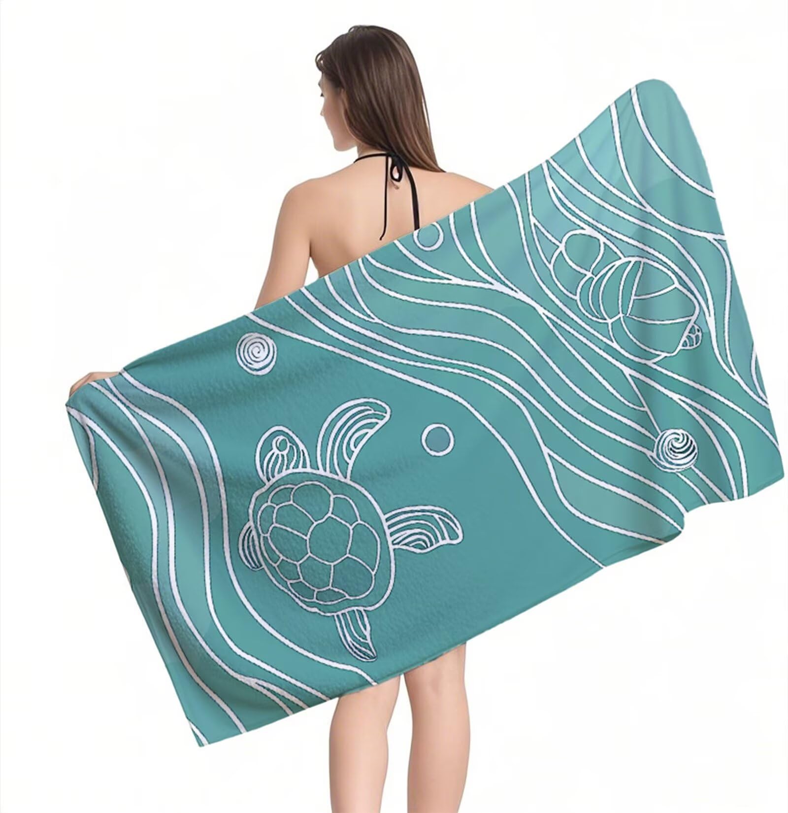 Strandtuch Schildkrötenwellen Mikrofaser Handtuch Groß 220 x 100 cm, Saunahandtuch Schnell Trocknendes, Sandfreie Stranddecke, Saugfähiges Badetuch, Platzsparende Reisehandtuch, Sauna Zubehör Y1-881
