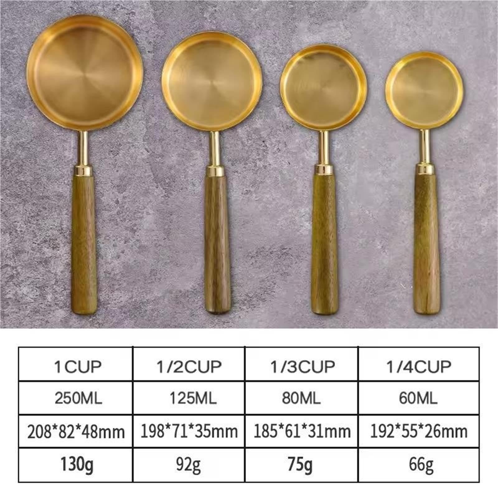 Tasse à mesurer avec manche en bois de noyer, acier inoxydable, titane plaqué or, 8 pièces