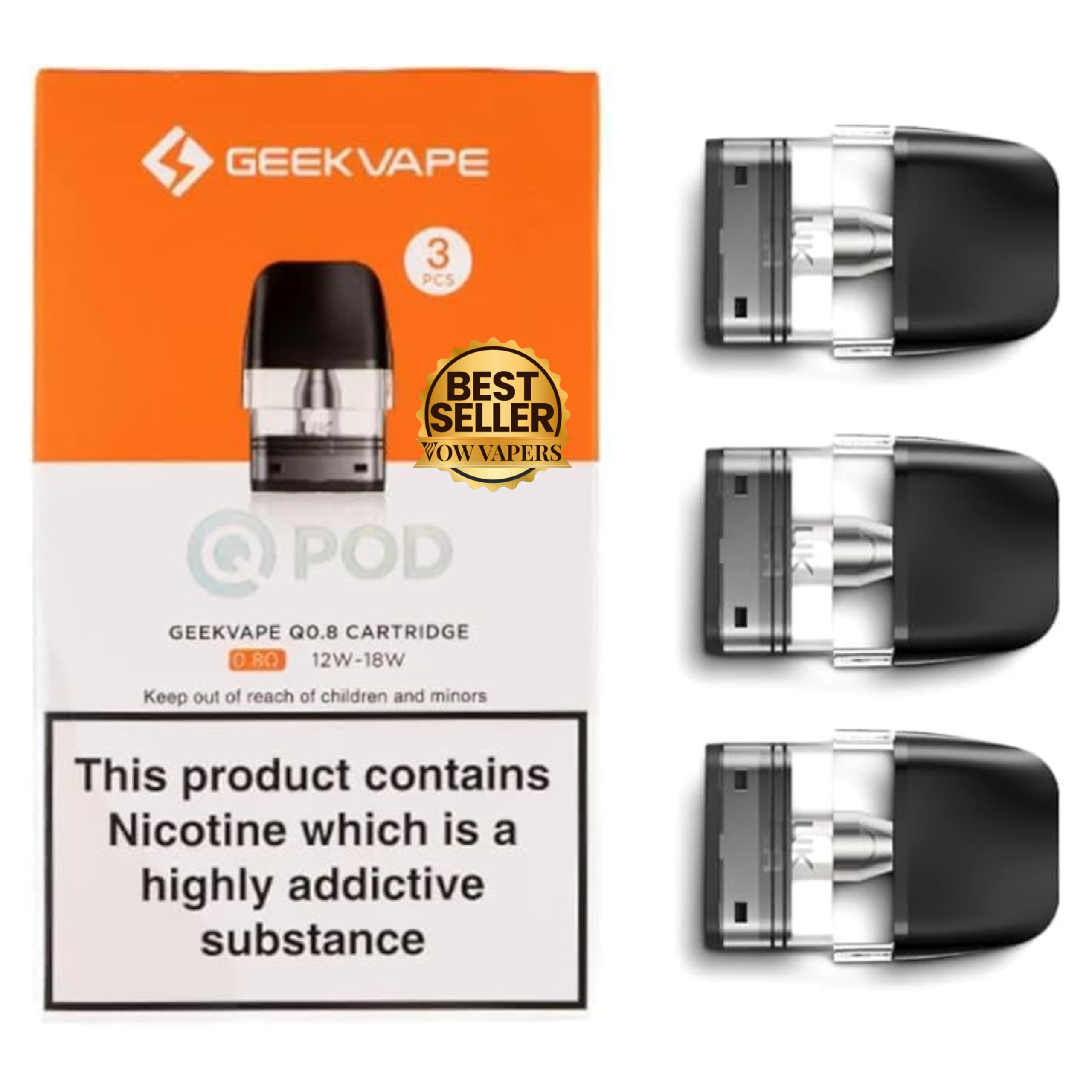 Geekvape Q Pods - Nicotine Free - Compatible With Geek Vape Sonder Q, Wenax Q, Wenax Q Mini, Digi Q, AQ Kit - Replacement Pod, E-Cigarettes - No Nicotine - 3 Pack (0.8 ohm)