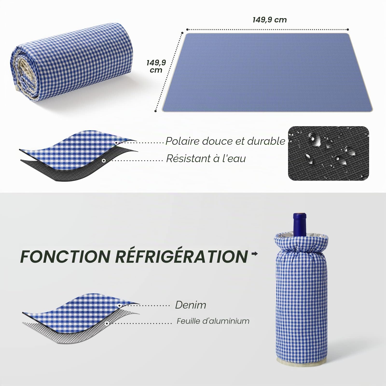 Panier de pique-nique en osier pour 4 personnes avec compartiment isotherme et couverture de pique-nique imperméable, sangle amovible, sac à vin, la randonnée, le barbecue et les couples