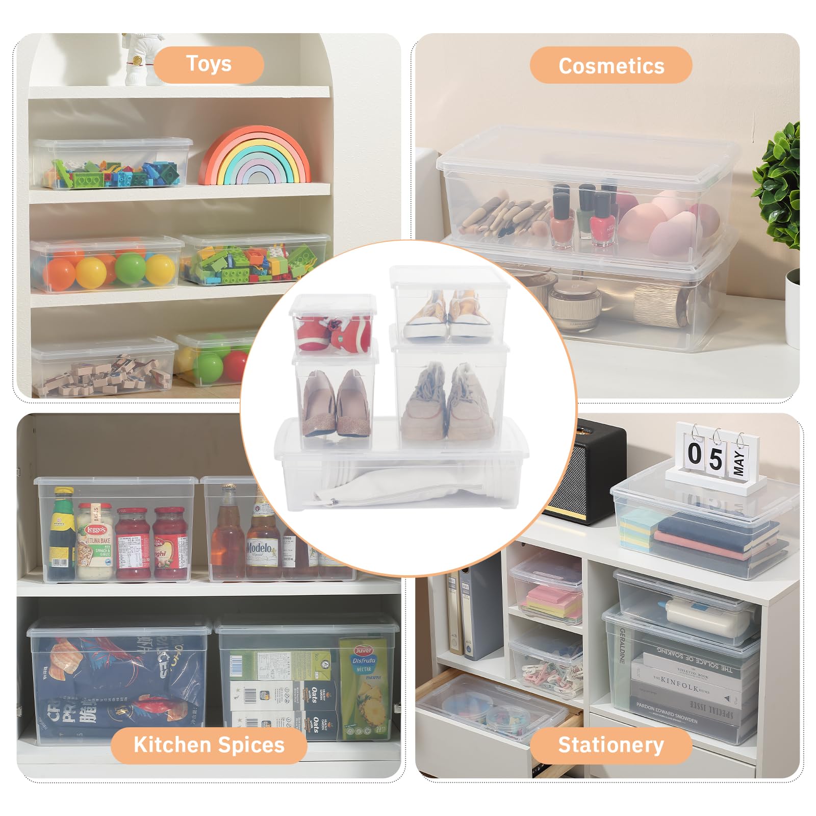 novelinks Lot de 12 boîtes de rangement empilables en plastique transparent de 6 l avec couvercles