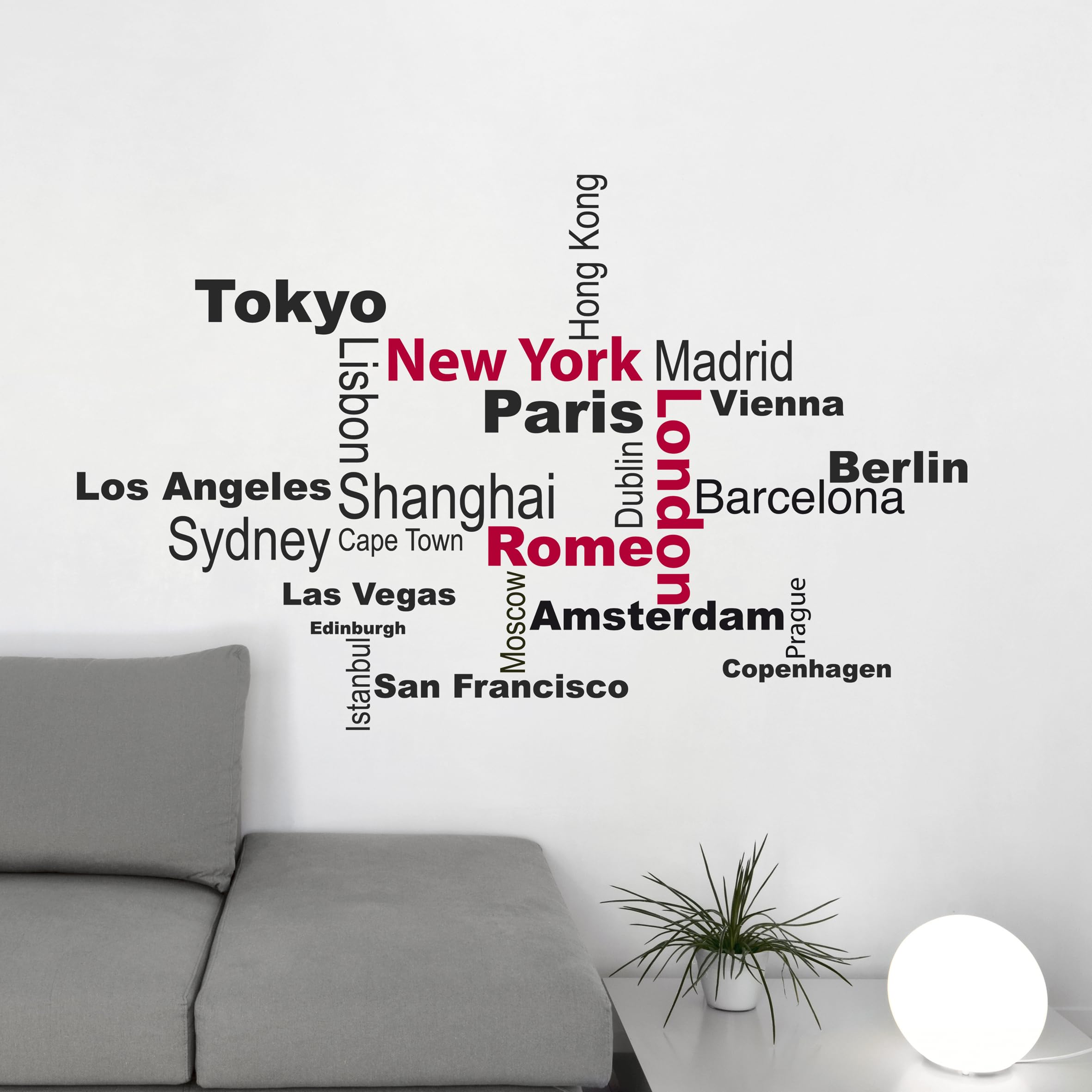 CREARREDA Adhesivo mural XL Cities 95 x 150 cm Wall Sticker Skyline Urbano de vinilo removible, decoración moderna para paredes lisas de casa, estudio y oficina