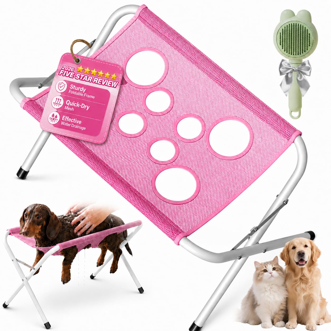 Pet Grooming Hammock Stand With Stable Stainless Steel Frame & Quick-Dry Mesh, Dog Bath Hammock For Cats And Small Dogs Up To 20 Kg, For Nail Trimming, Paw Cleaning And Bathing (#01)