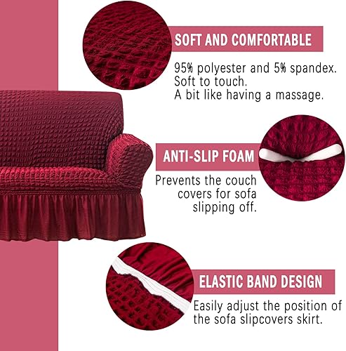 Miniatura 3 de Jeloris - Funda elástica para sofá, fácil de ajustar, universal, con faldón, protector de muebles de alta elasticidad, lavable y duradera para niños