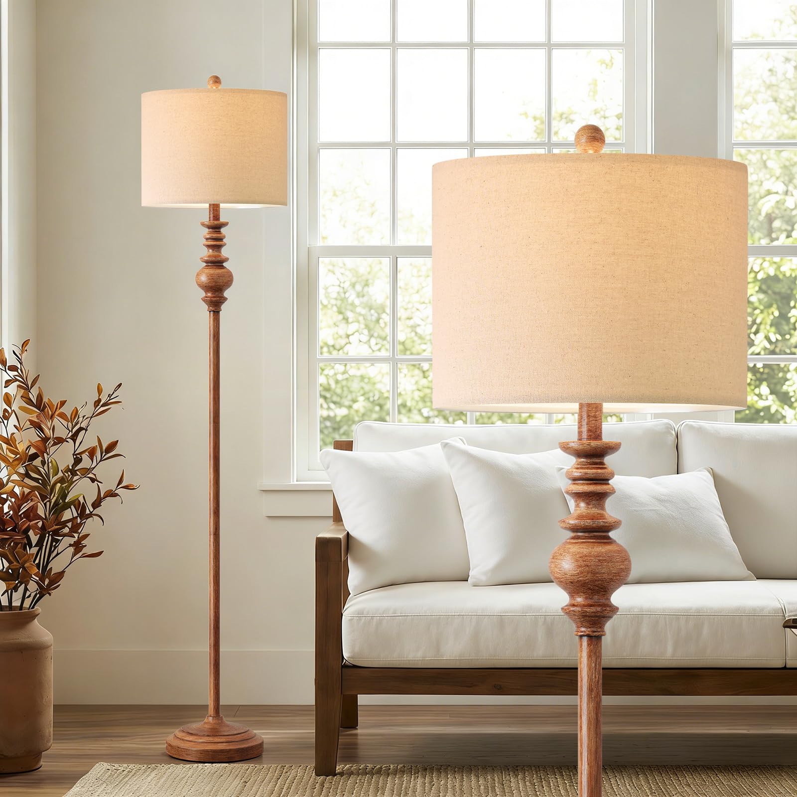 BOBOMOMO 64.25" Rustic Floor Lamp for Living Room, Tall Antique Brown Standing Lamp with Rotary Switch, Vintage Reading Lamp for Bedroom, Office &amp; Study, Farmhouse Home Decor Corner Lamp