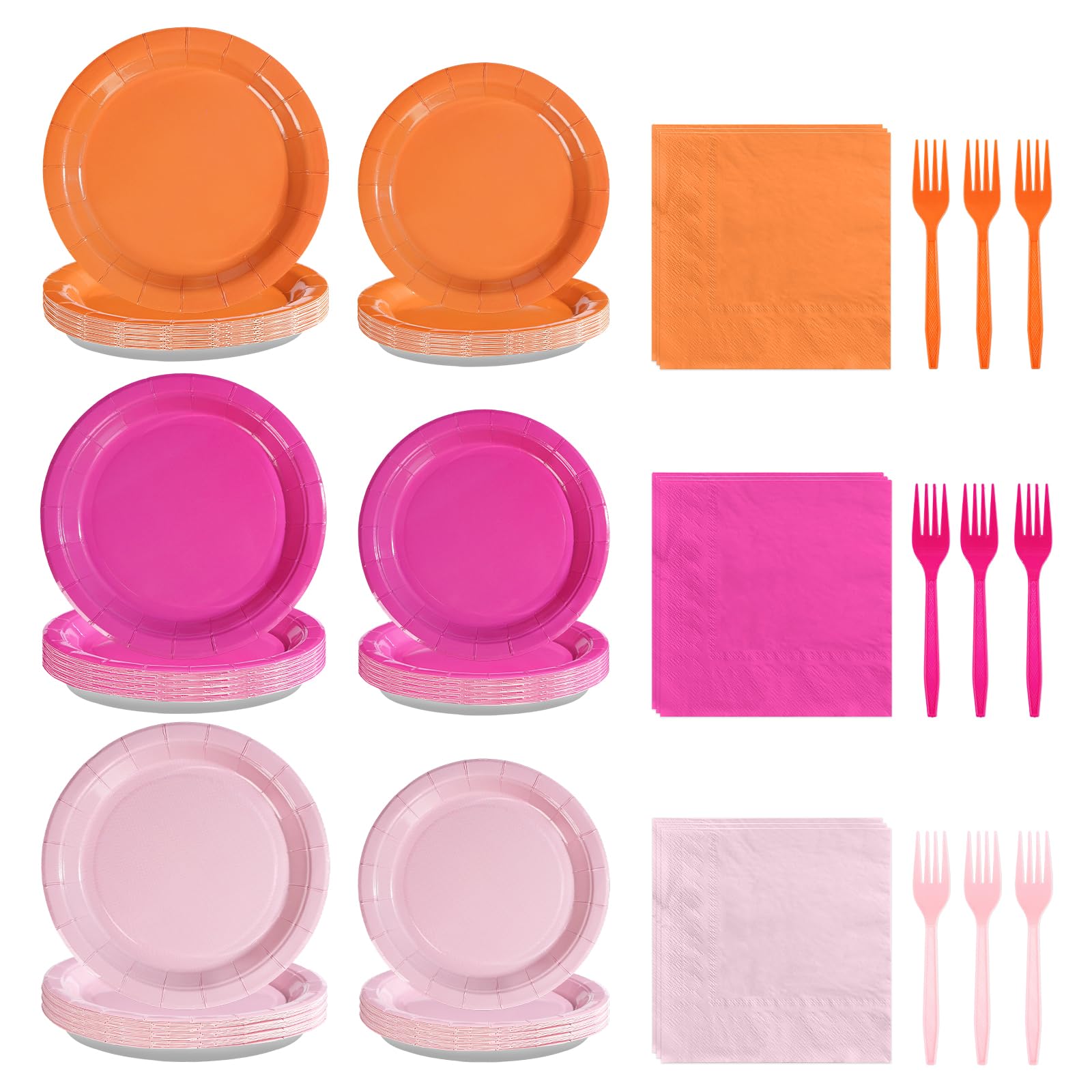 96Pcs Pink and Orange Party Decorations, Serve 24