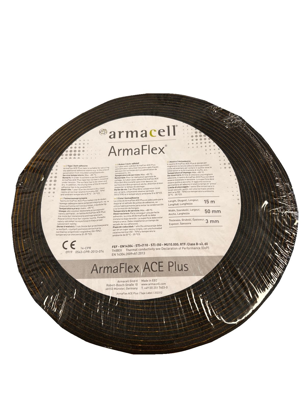 Armacell Black Armaflex Ace Plus Self-Adhesive Tape 15 M X 50 Mm X 3 Mm Insulation Rubber
