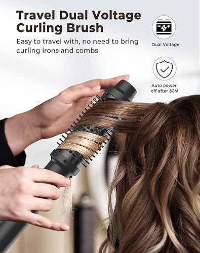 Miniatura 7 de Ukliss Cepillo térmico de 1.5 pulgadas, moldeador de pelo de cerámica de iones negativos, 9 ajustes de temperatura y doble voltaje para brillo sin