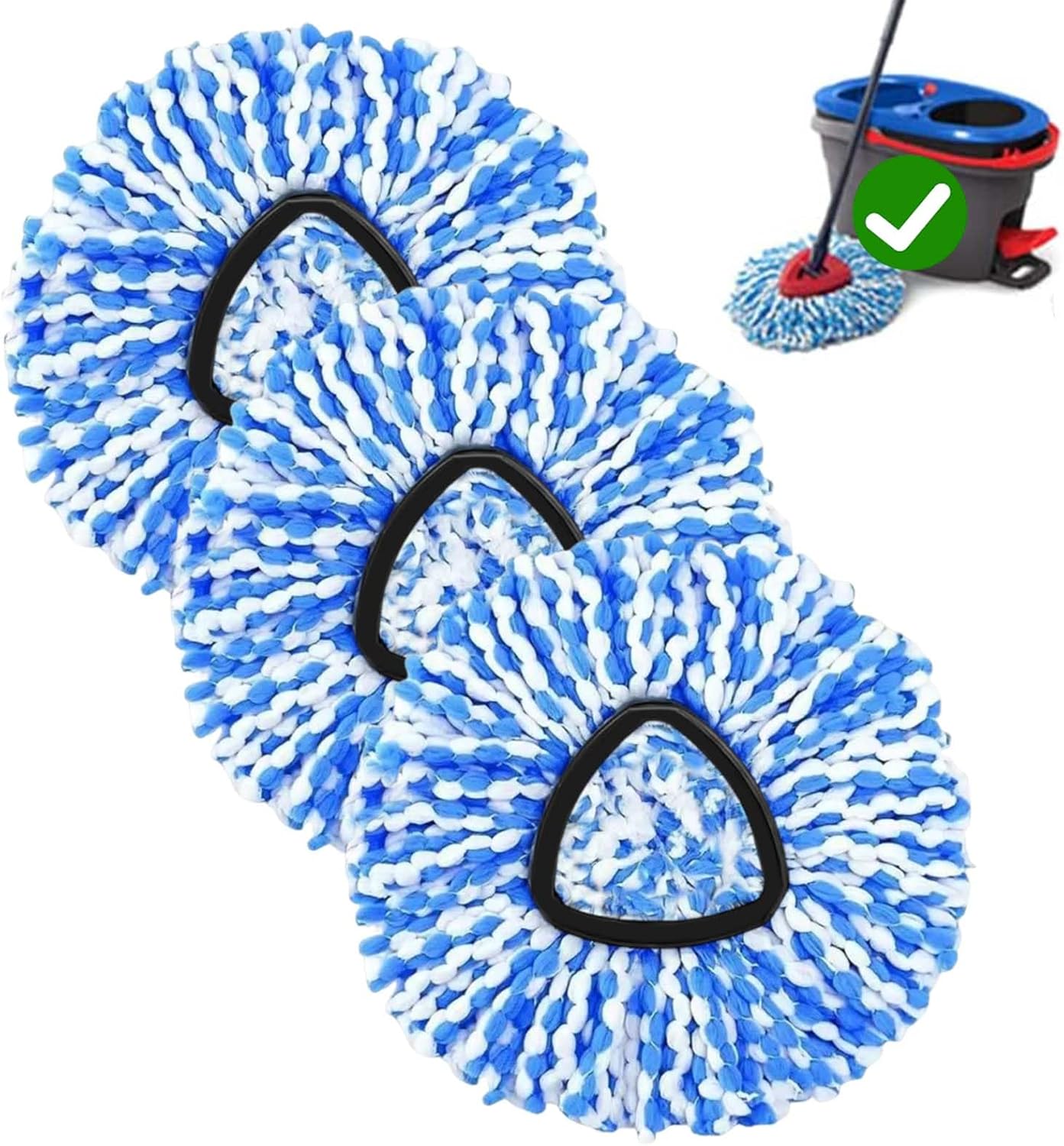 3-Pack Spin Mop Replacement Head for O-Ceda RinseClean Spin Mop Refill 2-Tank System Microfiber Deep Cleaning Machine Washable and Easy-to-Replace