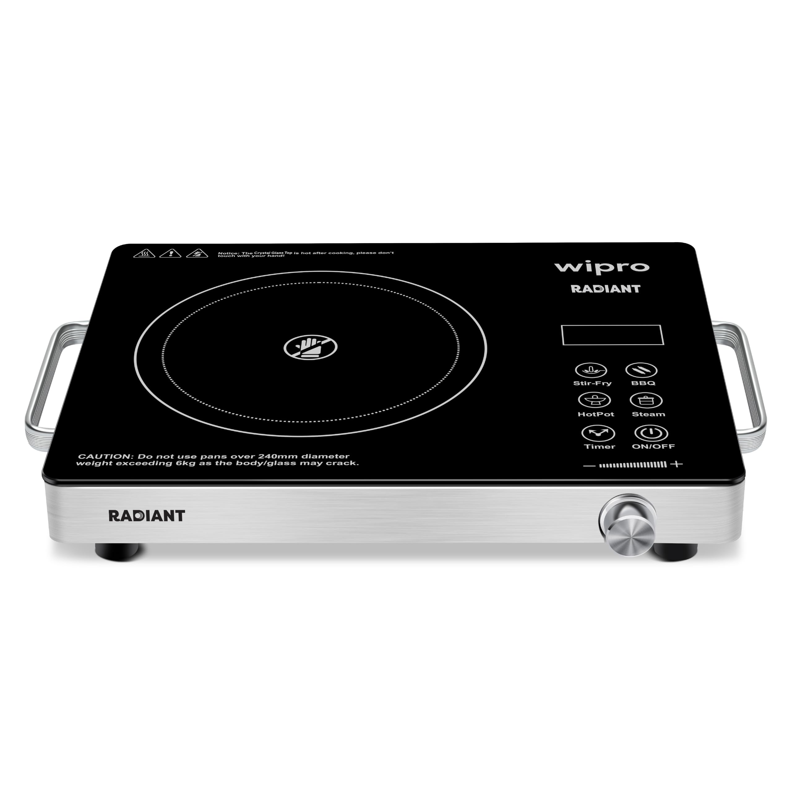 Wipro Elato CIRC201 Infrared Radiant Cooktop 2200W |Works With ALL Cookware – Kadai, Glass, Clay, Aluminium & Steel |Preset Menus, Timer & Overheat Protection |Crystal Glass Top|Black|1 Year Warranty-image-35