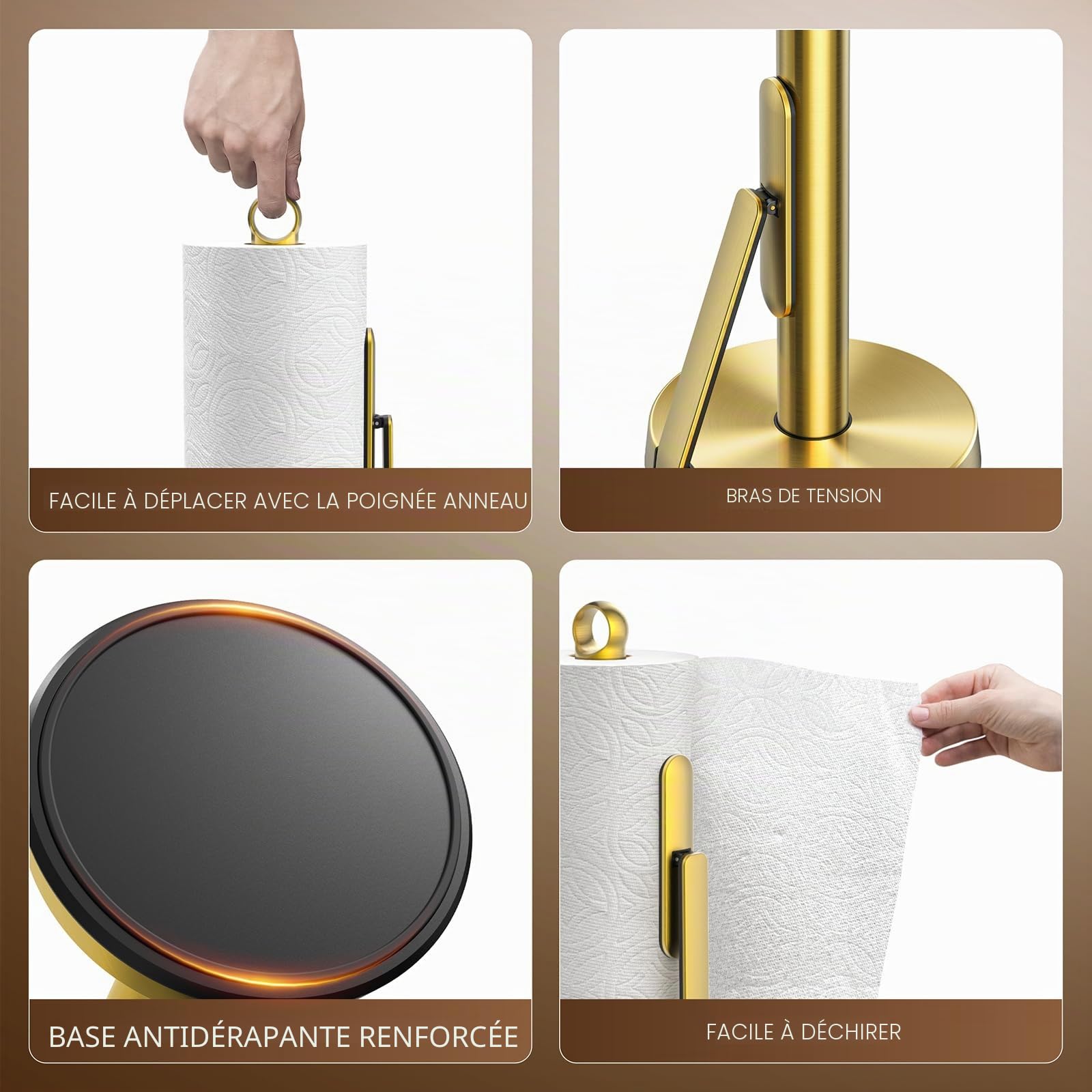 theaoo Porte-Serviettes en Papier Robuste en Acier Inoxydable avec Bras de Tension - Facile à déchirer d'une Seule Main - Distributeur Moderne pour comptoir de Cuisine - Peut contenir Tous Les