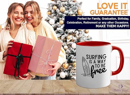 Miniatura 7 de Surfing - Taza de café de edición roja de dos tonos, 11 onzas, surfing is free A, regalos para entusiastas del surf, deportes acuáticos, tabla de