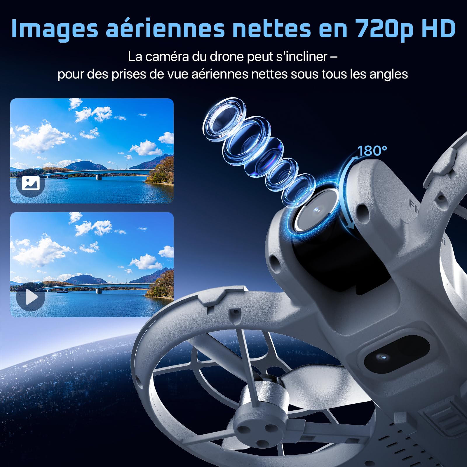 Mini Drone, Rollei Fly Mini Drones avec Caméra 720P Drone Quadricoptère avec Mode sans Tête Rotation à 360° Télécommande et Application Moins de 250 g pour Débutants et Amateurs Dron-Drones-Caméra