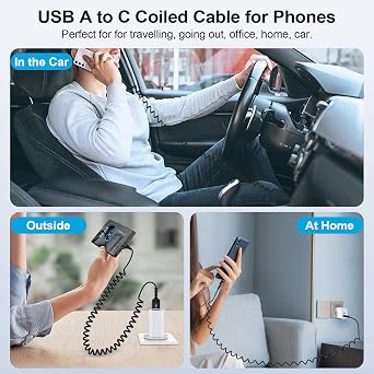 Coiled USB C Cable Short [0.3-1m] for Car, Charger Cable Type C Fast Charging Retractable Phone Charger Android Auto Cable for Samsung Galaxy A57 A17 A16 A56 A26 A36 A55 S26 S25 S24 S23 S22 S21 S20 FE