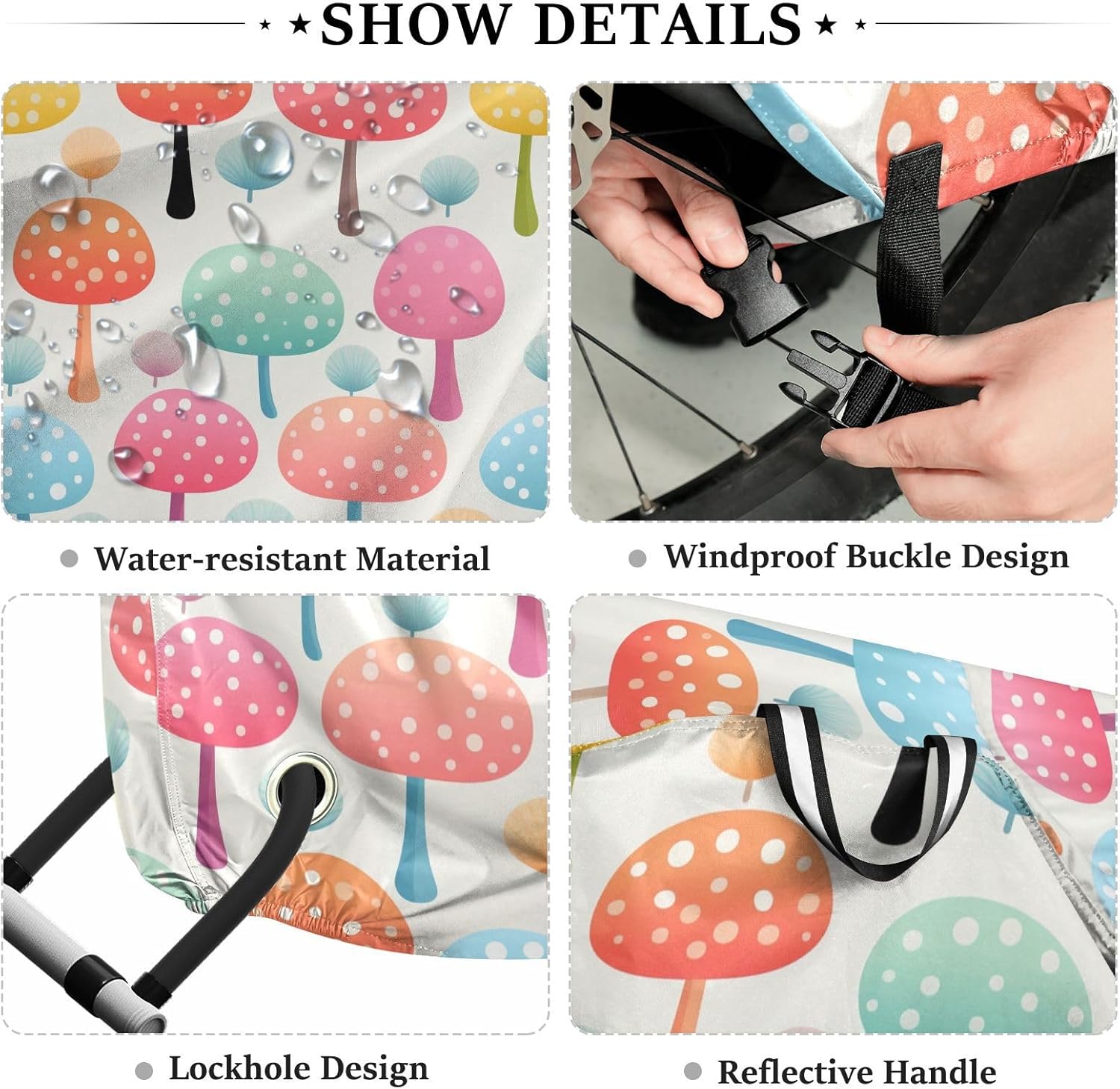 ALAZA Rainbow Mushrooms Bike Cover Waterproof Outdoor Ebike Bicycle Covers Tarp Protection for 1/2 Bikes, Sun UV Dust Wind Proof