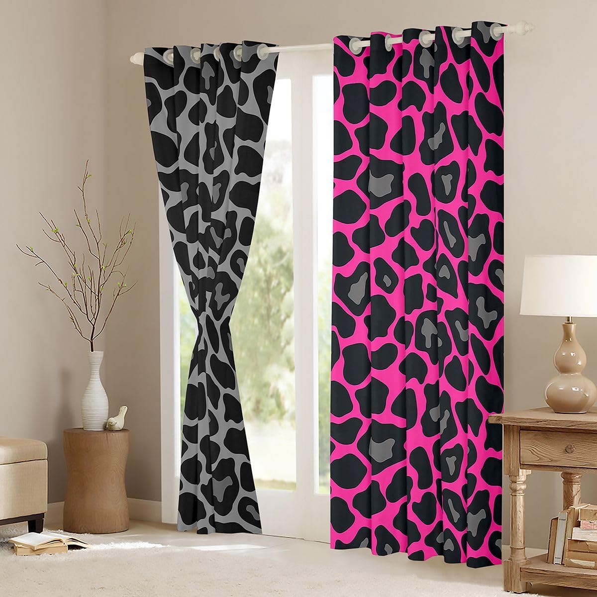 Feelyou Grey and Pink Leopard Print Blackout Curtains Cheetah Darkening Drapes for Bedroom Living Room Decor Safari Thermal Insulated Shades Luxury Window Treatments, 2 Panels 38 x 54 Inch