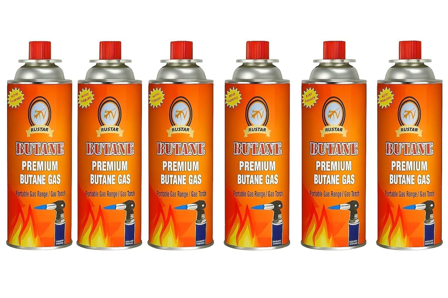 R.O.H.C 225G Refillable Butane Gas Canister - High-Performance Fuel for Lighters, Small Stoves, Flame Torches, Welding, Soldering, Food Baking, and Burners - Safety Release Device Included pack of 6