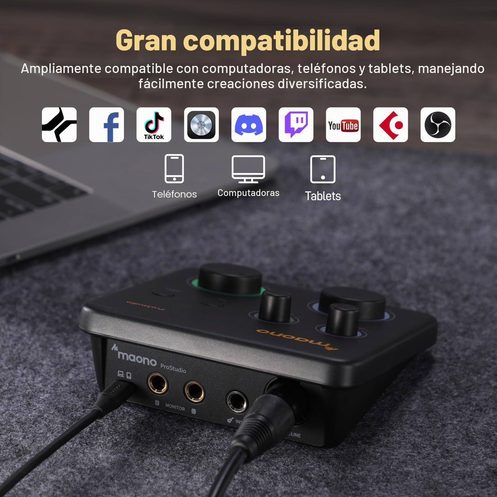 MAONO Mezclador de audio USB: interfaz con entrada XLR, software de enrutamiento de 24 bits/192 kHz, loopback, controlador ASIO para grabación de música, estudio en casa, guitarra, podcasts, streaming