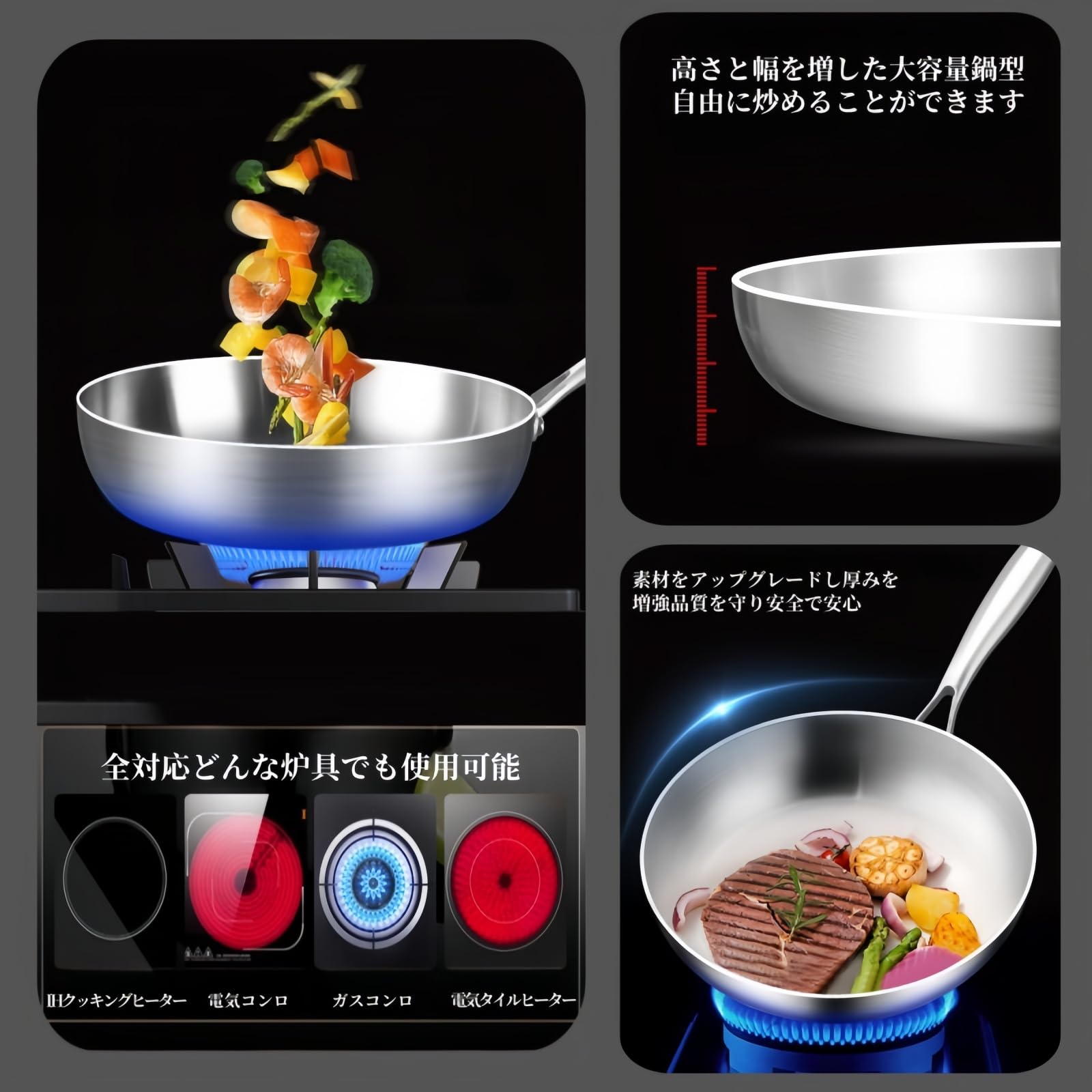 Amazon | Zxyler 316Lステンレス製フライパン 抗菌 大容量高深さ 広